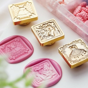 Linda serie de falda de niña, sello vintage, sello de relieve 3D, sello de sello de cera, sello de relieve de estilo europeo, sello de cera, sello de boda, sello personalizado