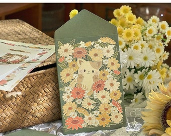 Briefpapier-Set mit Blumenstraußmotiv, vergoldete Umschläge, Liebesbriefpapier, individuelles Logosiegel