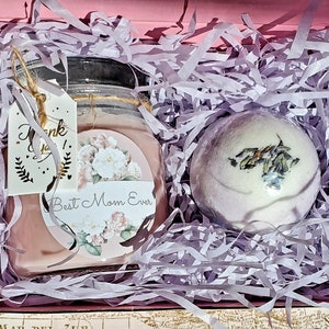 Mothers Day Gift Box | I Love MOM | Custom Message Candle&BBomb lavend