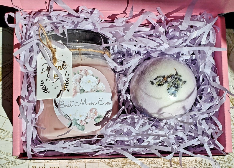Mothers Day Gift Box | I Love MOM | Custom Message Candle&BBomb lavend