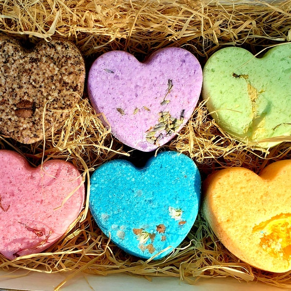 Heart Bath Bombs Set of 6 | Vegan, Organic Ingredients | Aromatherapy Bath Bombs | Bath Melts | Natural Bath Bomb