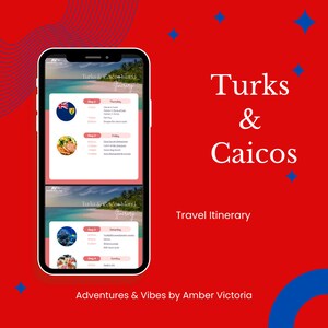 Turks & Caicos Travel Itinerary | Turks and Caicos Islands Destination Itinerary | Travel Planner | Weekend Itinerary | Digital and Editable