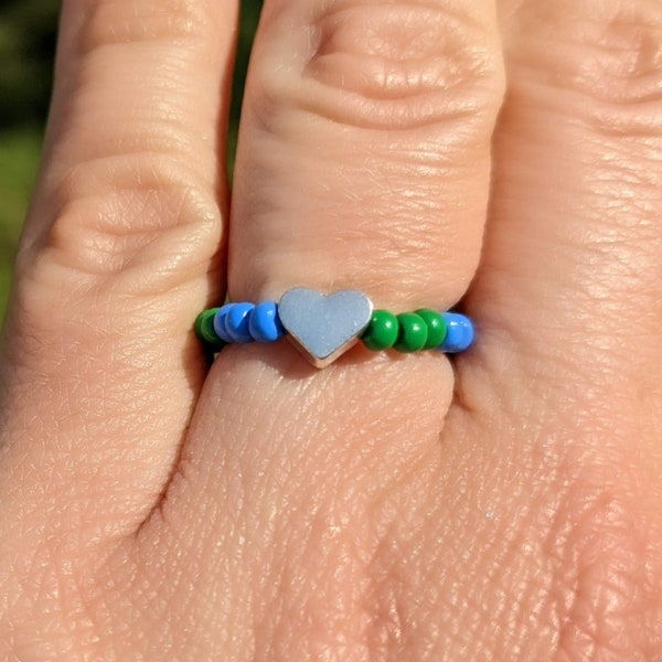 Heart Ring, 100% Profits Donated, Fundraiser Jewelry, Earth Day Ring, Earth Day Jewelry, Beaded Heart Ring, Conservation, Ocean Conservation