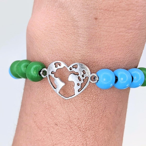 Earth Day Bracelet, 100% Profits Donated, Fundraiser Bracelet, Heart Earth Bracelet, Earth Heart, Earth Day Jewelry, Conservation Awareness