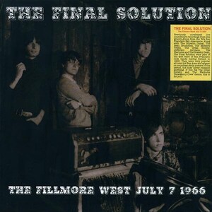 May include: Black and white photo of a band called "The Final Solution" performing live at The Fillmore West on July 7, 1966. The band members are standing in front of a large amplifier.