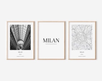 ZoeyAustin® Set of 3 Posters, (30 cm x 42 cm), Minamalist Modern Wall Decoration, Living Room, Bedroom Decoration, Black/White (Milan)