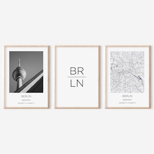 ZoeyAustin® Set de 3 pósteres, póster de ciudad, (30 cm x 42 cm), decoración para sala de estar y dormitorio, blanco y negro (Berlín)