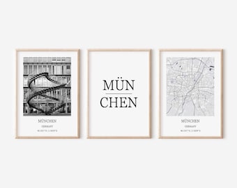 ZoeyAustin® Set of 3 Posters, (30 cm x 42 cm), Minamalist Modern Wall Decoration, Living Room, Bedroom Decoration, Black/White (Munich)
