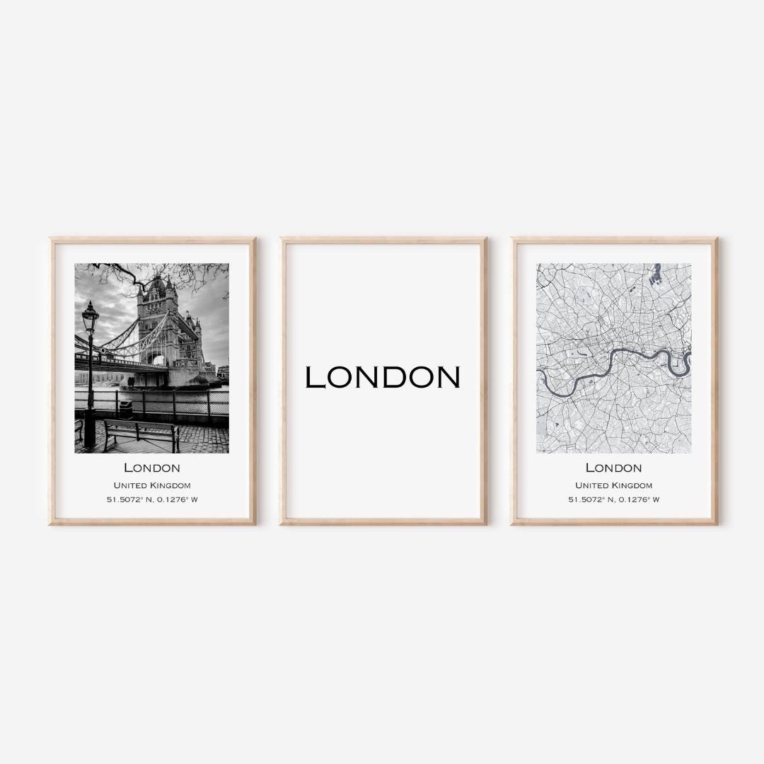 ZoeyAustin® Set of 3 Posters, (30 cm x 42 cm), Living Room, Bedroom Decoration, Black/White (London)