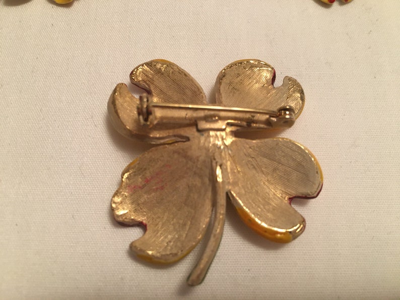 Yellow Enamel Brooch /& Earring Set