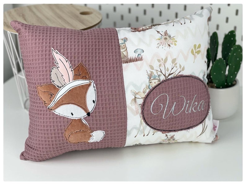 Baby pillow / birth pillow / name pillow / forest animals / desired name / embroidered / personalized / fox / bear / owl / fawn image 5