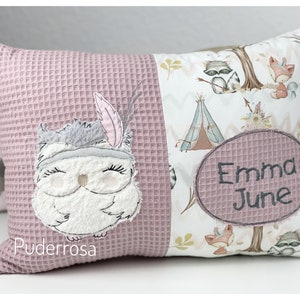 Baby pillow / birth pillow / name pillow / forest animals / desired name / embroidered / personalized / fox / bear / owl / fawn image 3