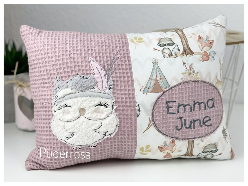 Baby pillow / birth pillow / name pillow / forest animals / desired name / embroidered / personalized / fox / bear / owl / fawn image 3