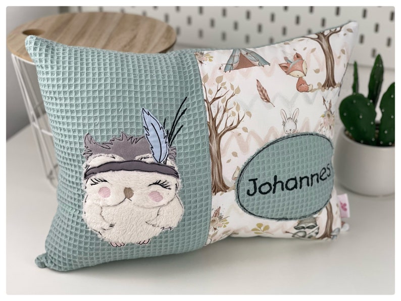 Baby pillow / birth pillow / name pillow / forest animals / desired name / embroidered / personalized / fox / bear / owl / fawn image 8