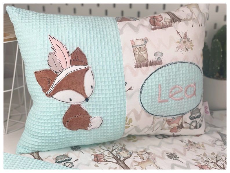 Baby pillow / birth pillow / name pillow / forest animals / desired name / embroidered / personalized / fox / bear / owl / fawn image 6