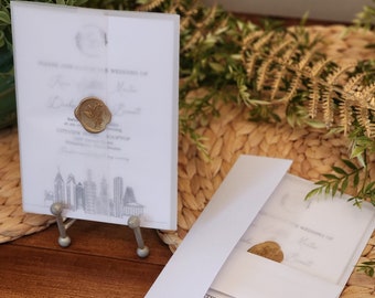 Modern Cityscape Wedding Invitation Set, Elegant, Architectural Landmarks, New York, Philadelphia, San Francisco, Thank You Cards