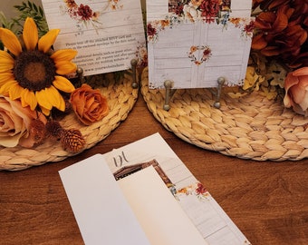 Rustic White Barn Invitation with Tear-off RSVP Card, 2-sided print, Fall Floral Design