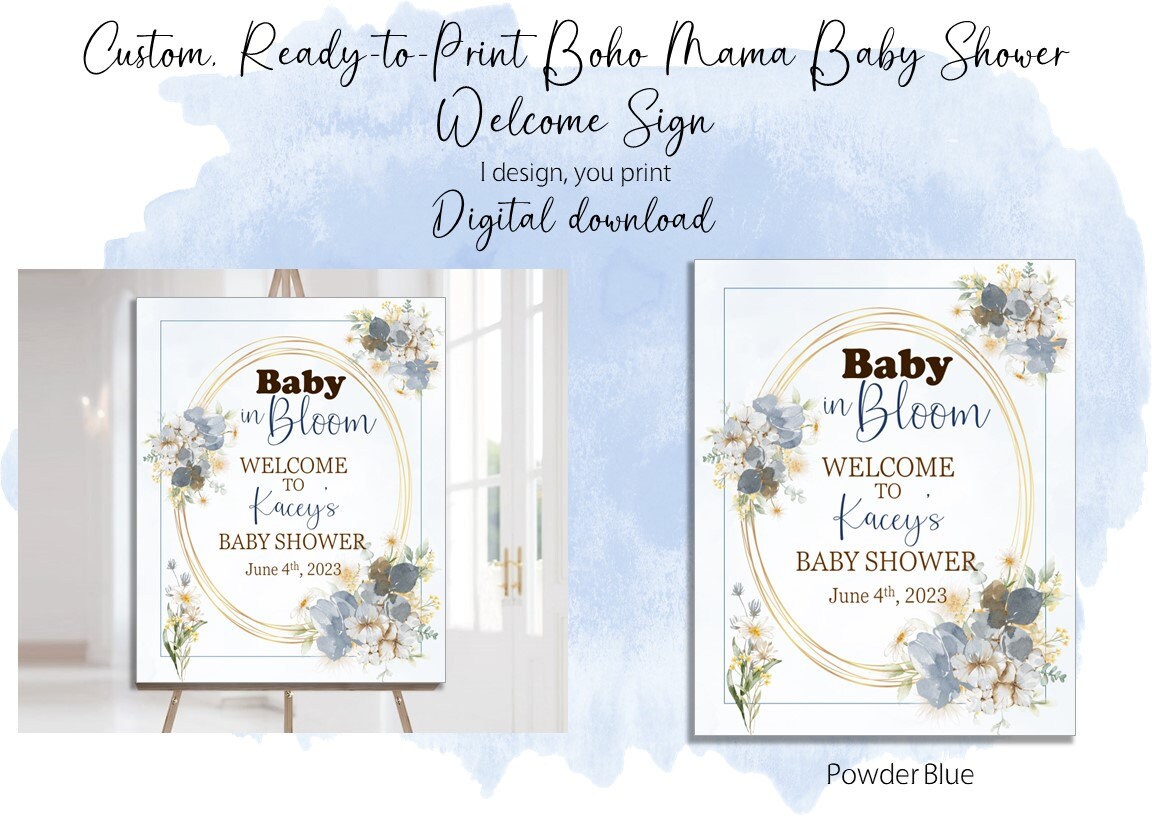 Powder Welcome Signs Digital Download Welcome Sign, Ready to Print, Boho Floral, Baby in ...