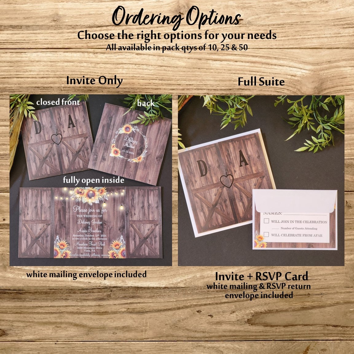 Rustic Fall Barn Door Wedding Invitations, Sunflowers, Fairy Lights ...