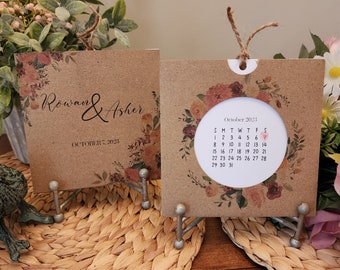 Floral Calendar Wedding Invitation Set with Printed Window Sleeve, Boho Style
