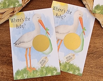 Where's the Baby Scratch off game, Vintage Stork, Special Delivery, scratch off tickets, Baby Shower Game, baby animals, Find the Baby