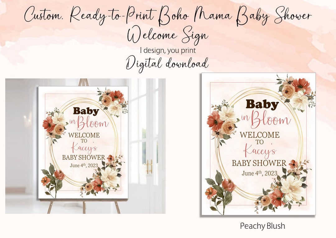 Powder Welcome Signs Digital Download Welcome Sign, Ready to Print, Boho Floral, Baby in ...