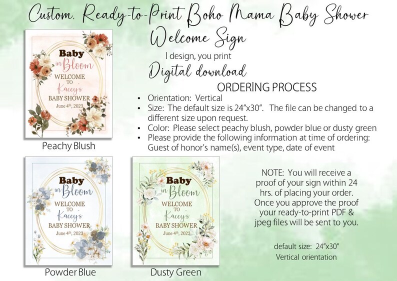 Powder Welcome Signs Digital Download Welcome Sign, Ready to Print, Boho Floral, Baby in ...