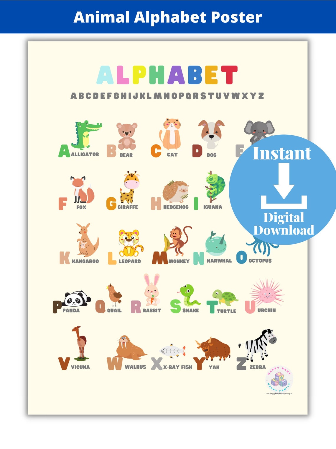 Animal Alphabet Poster Print/ Educational Poster/ Classroom Etsy