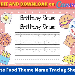 Editable Name Tracing Worksheet/ Learn to Write Name/ Cute Food Theme ...