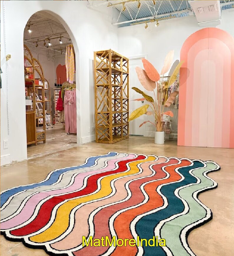 Hand Tufted Wave Rug Brite Colored Rug 100% Newzealand Woolen - Etsy