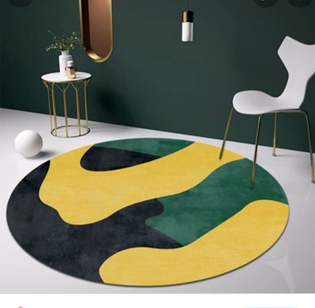 Abstract Hand Tuft Modern Round Rug Carpet Premium Wool Rug 100