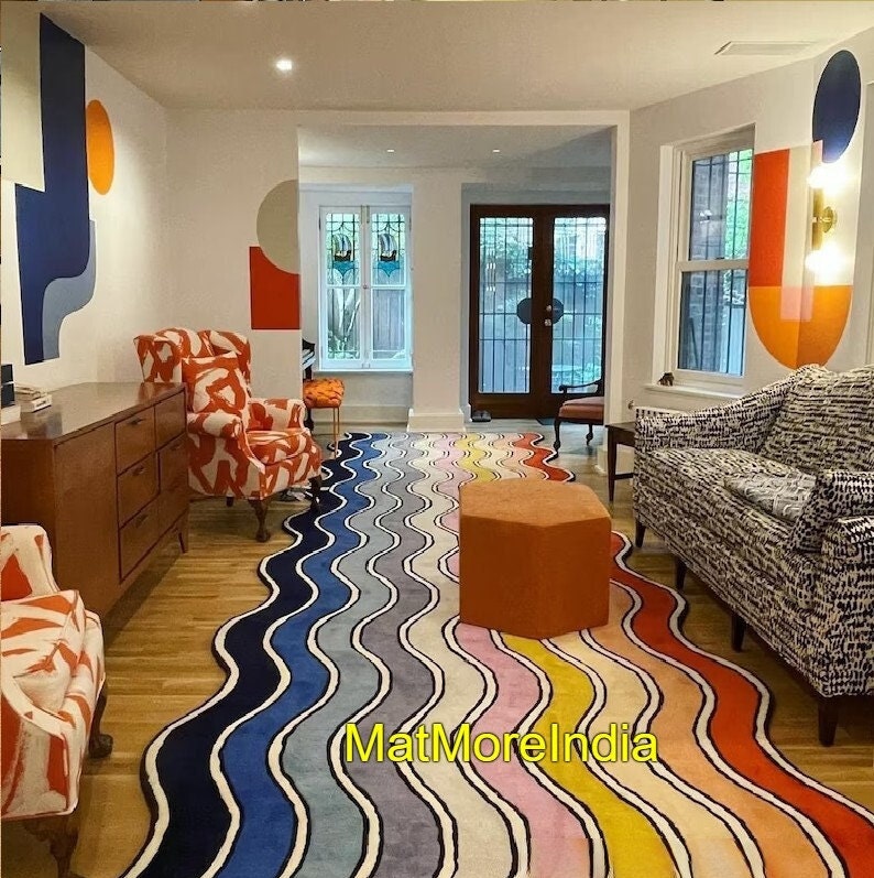 Hand Tufted Wave Rug Brite Colored Rug 100% Newzealand Woolen - Etsy