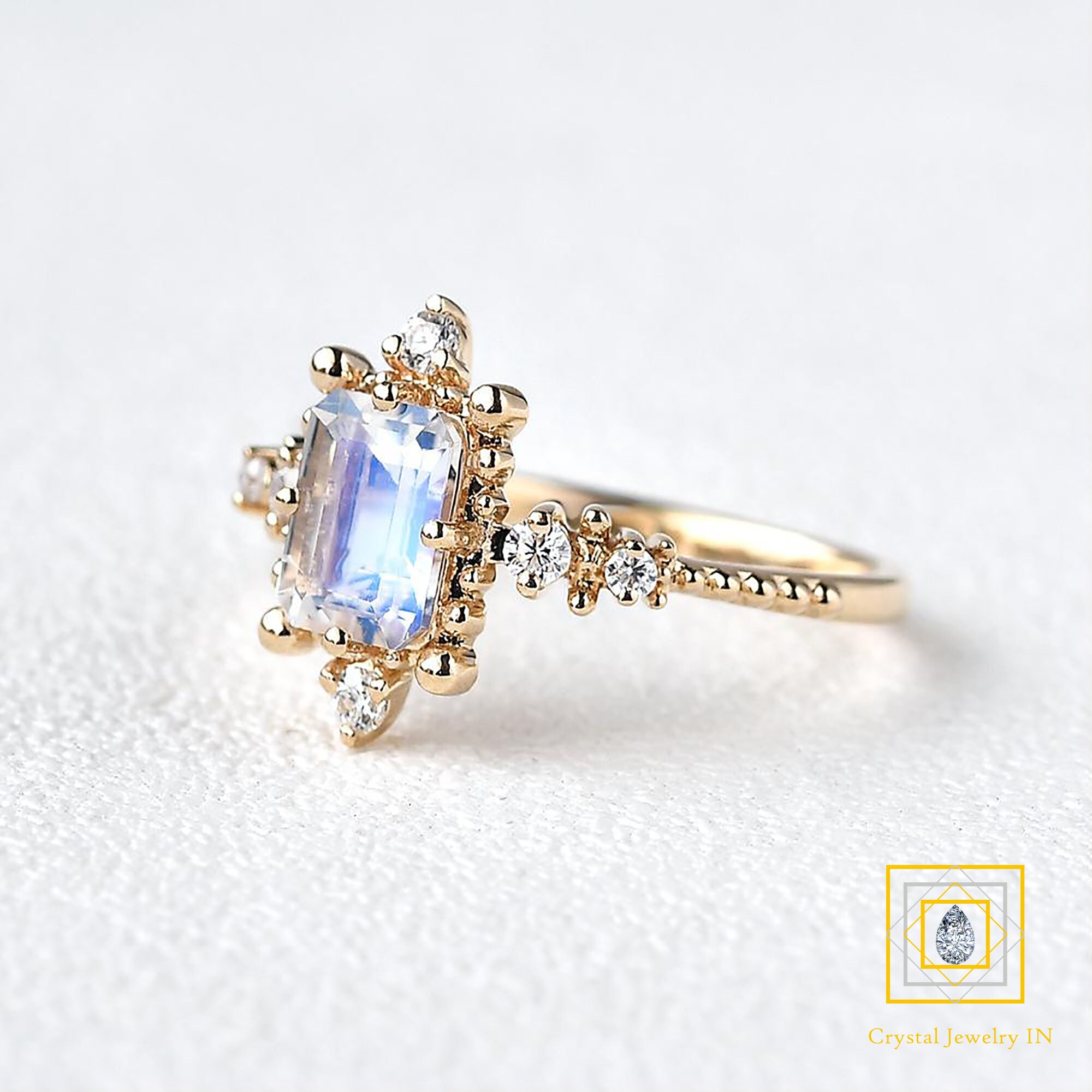 Emerald Cut Moonstone Engagement Ring 1.75 CT Emerald Cut Etsy