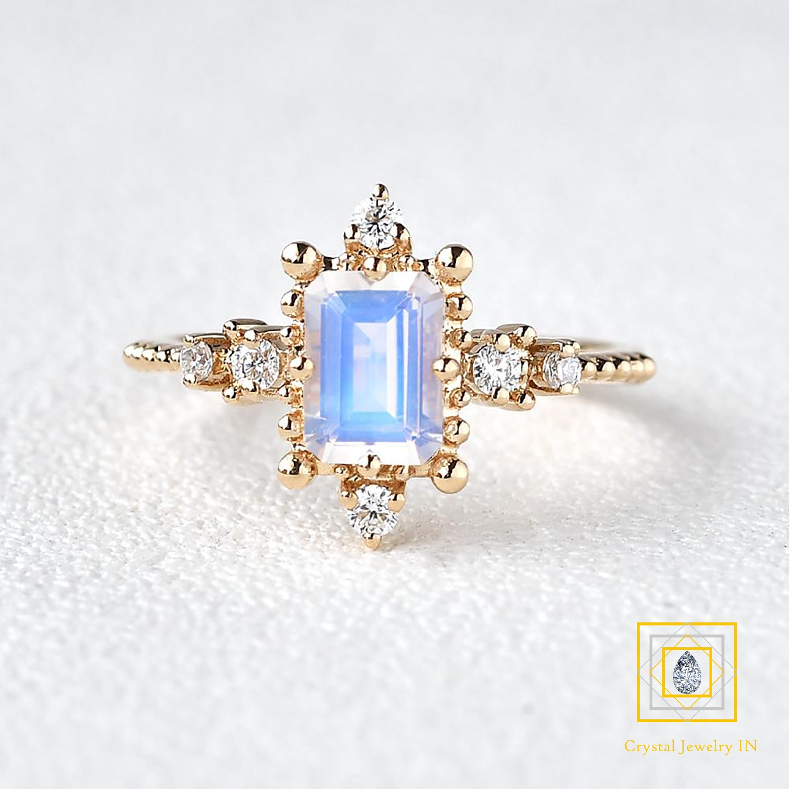 Emerald Cut Moonstone Engagement Ring 1.75 CT Emerald Cut Etsy