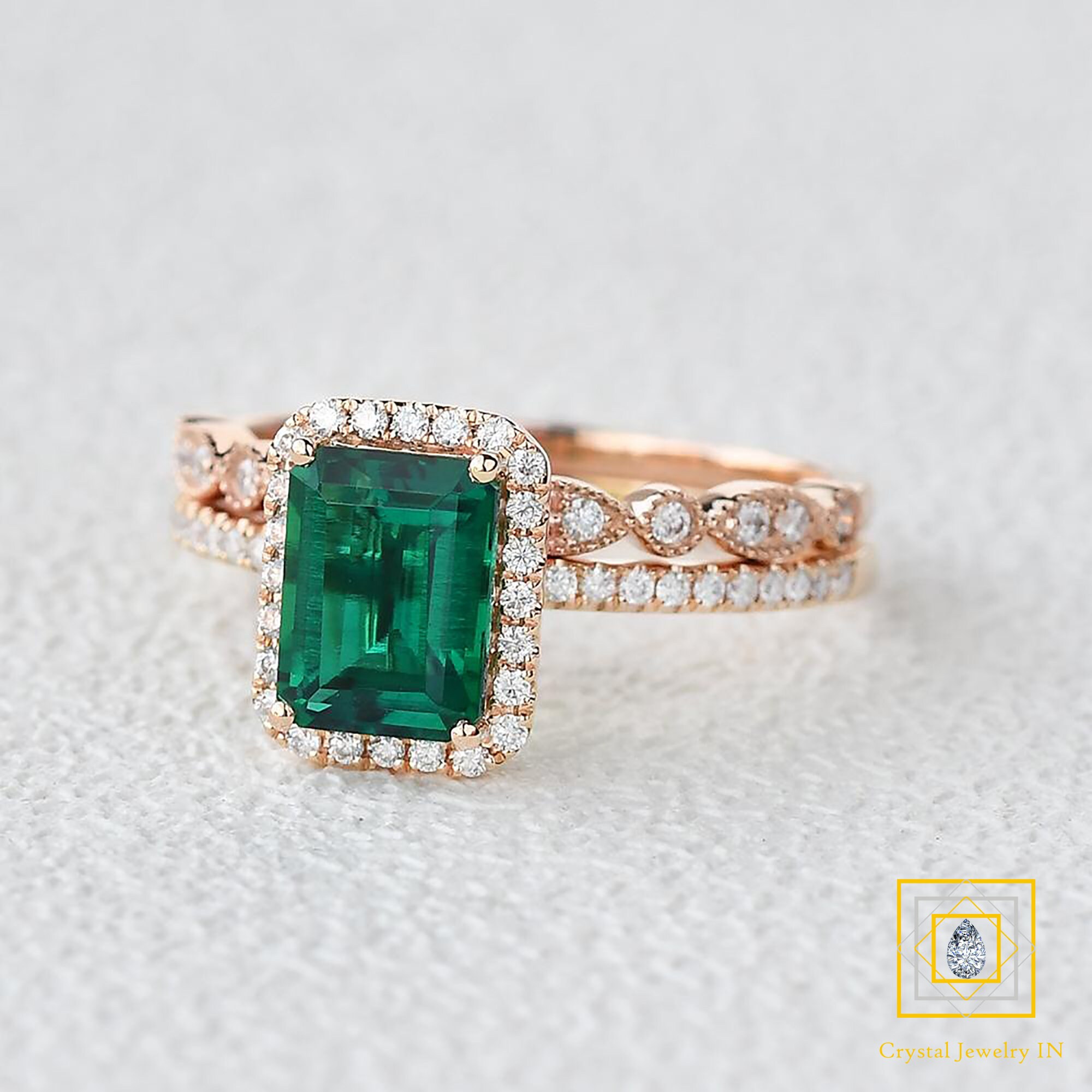 Lab Created Emerald Cut Wedding Ring Set 1.75 CT Emerald Etsy