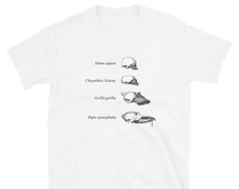 Primate Skull Morphology T-Shirt - Primatology Clothes - Evolutionary Biology Gifts - Science Apparel - Zoology Gifts