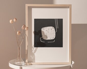 Original linocut print ⋅ Black and white surreal art