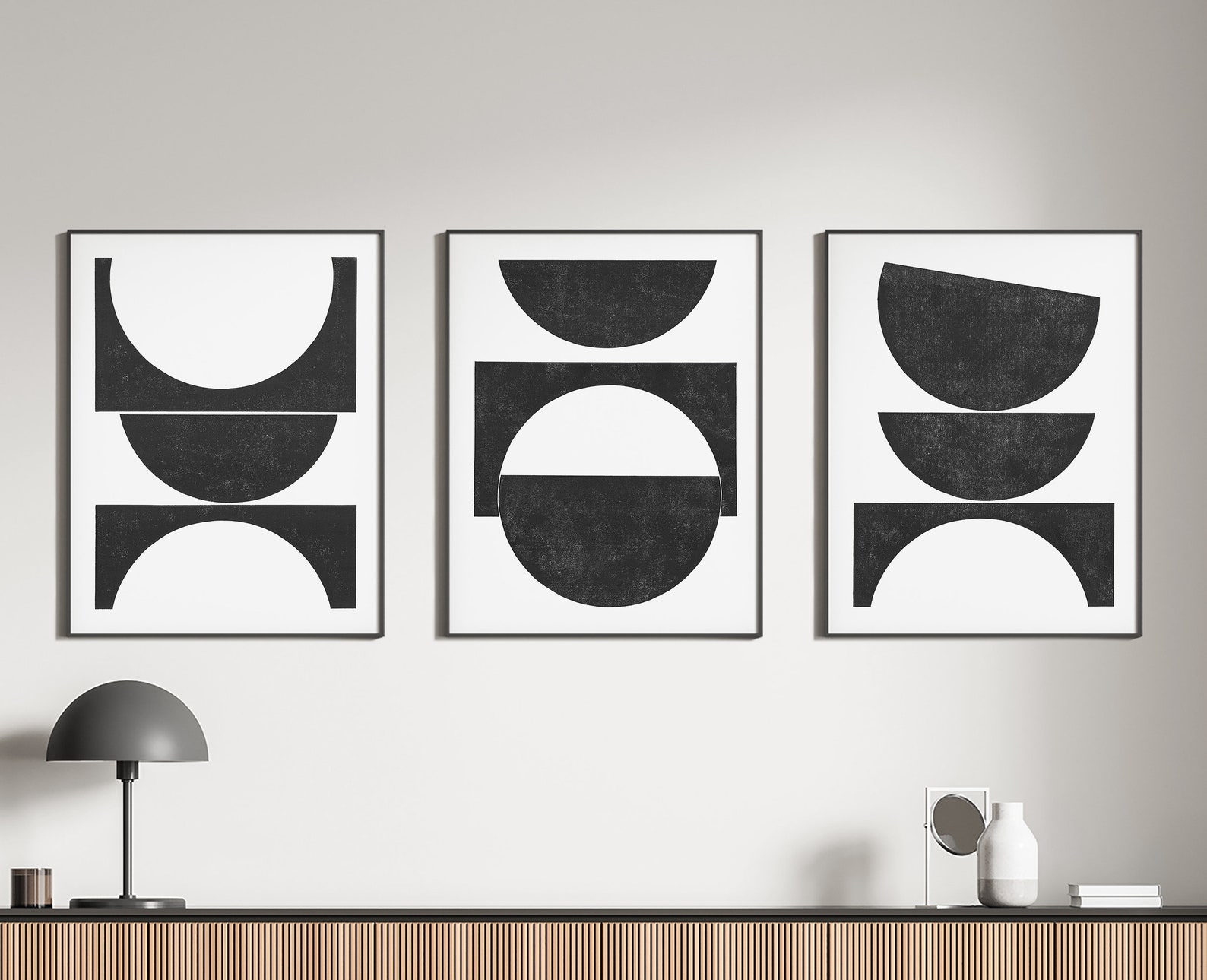 3 Piece Wall Art ⋅ Printable Black and White Wall Art, Mid Century ...