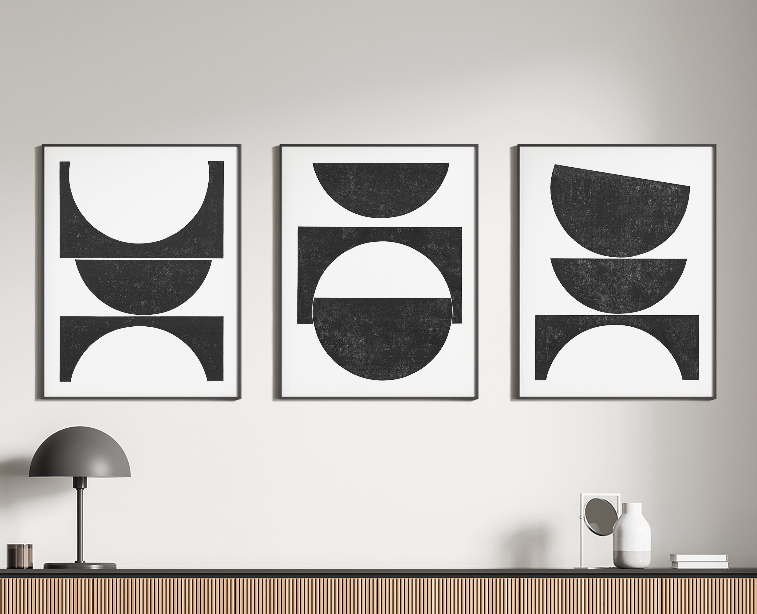 3 Piece Wall Art ⋅ Printable Black and White Wall Art, Mid Century ...