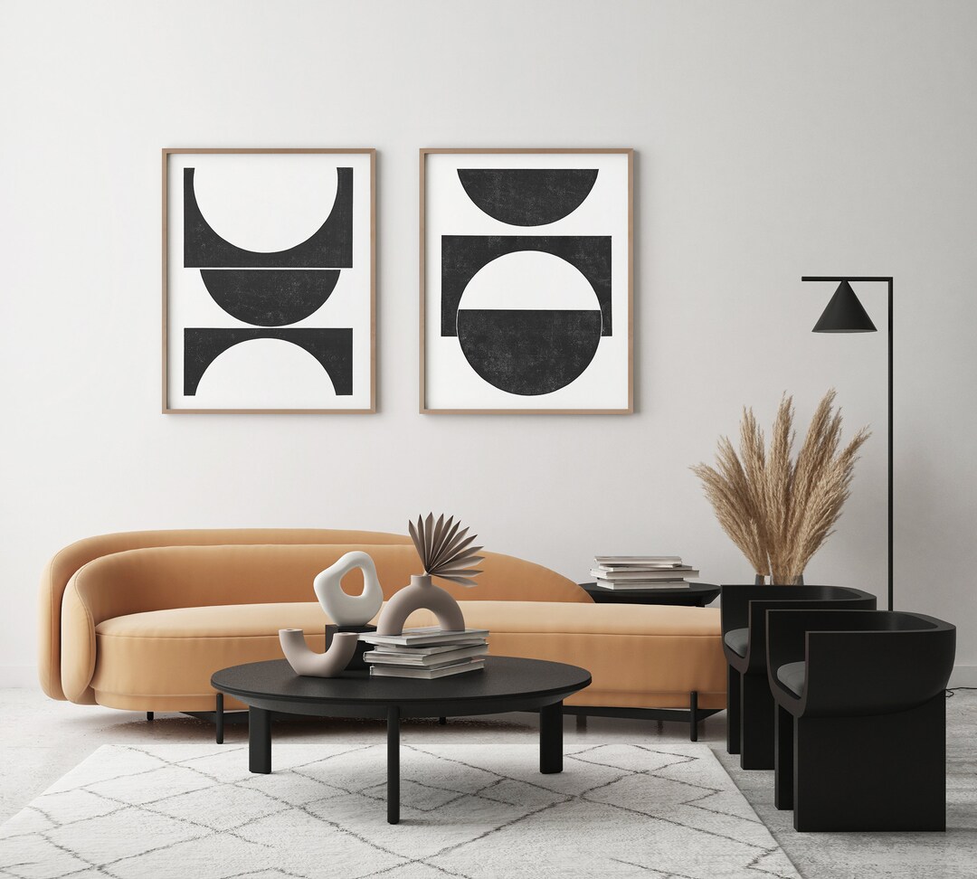 Set of 2 Geometric Art Print ⋅ Digital Gallery Wall Art Set, Interior ...