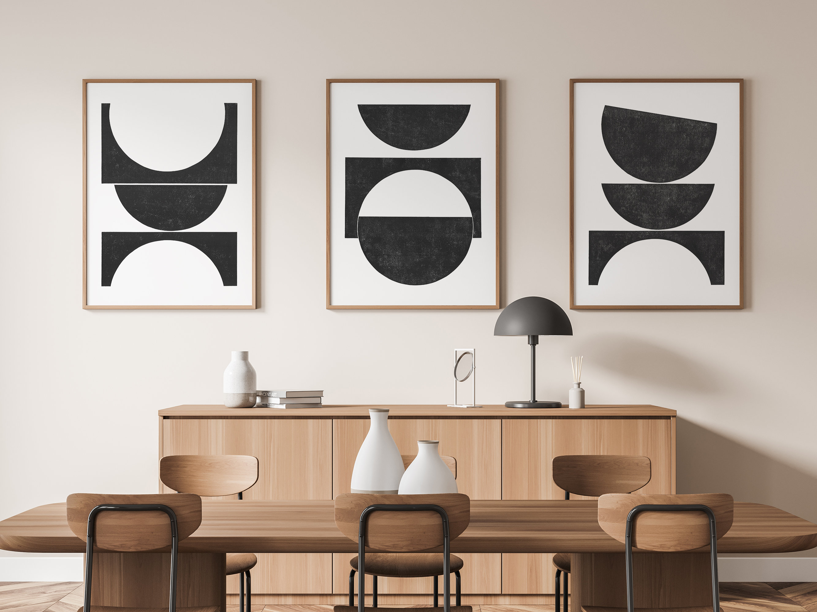 3 Piece Wall Art ⋅ Printable Black and White Wall Art, Mid Century ...