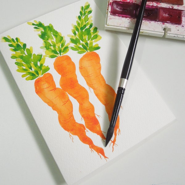 Watercolour Carrots, Carrot greeting card, Hand painted, Made in Canada, Original card, Blank inside, any occasion, Cute Carrots