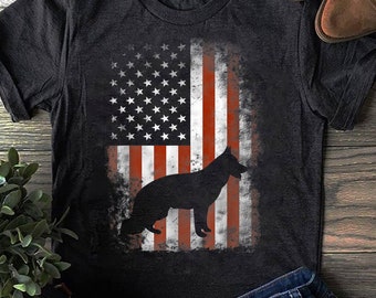 T-shirt Drôle Berger Allemand & Drapeau Américain - Cadeau Patriotique - Tailles S-3XL