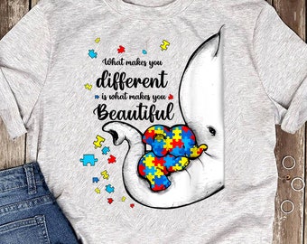 What Makes You Different Elephant Mom Autism Child - Autism Mom Shirt, Autism Awareness Shirt, Autism Aware, Autism Shirt, Autism Mother