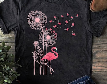 Flower Dandelion Exotic Animal Tropical Bird Pink Flamingo T-Shirt, Flamingo Lover Shirt, Pink Flamingo T shirt, Flamingo Lover Gift