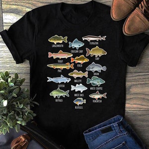 Süsswasserfisch Arten Angeln T-Shirt - Angeln Shirt, Vatertag Geschenk, Geschenk für ihn, Opa Shirt, Lustiges Angeln Shirt