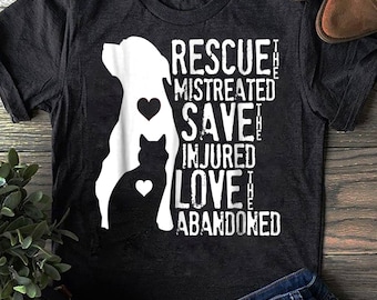 Camiseta de rescate de animales: regalo para amantes de los perros y los gatos, estilo vintage