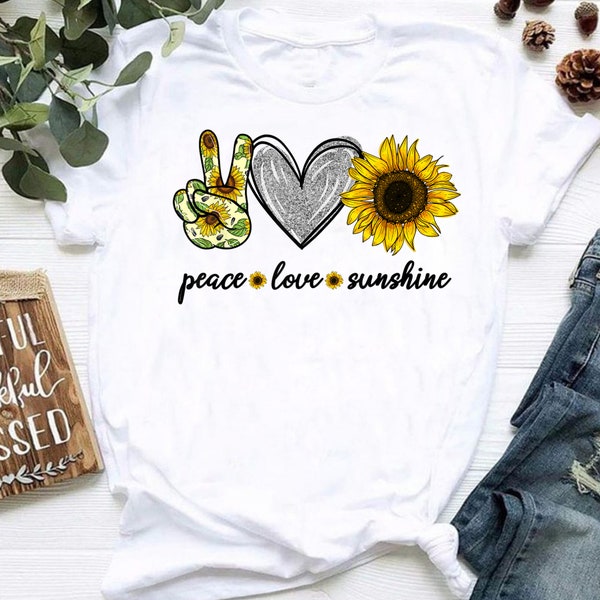 Peace Love Sunshine Sunflower Hippie T-Shirt - Hippie Shirt, Hippie Soul Shirt, Peace Shirt, Hippie.