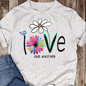 Love One Another Daisy Hippie Bird Flower Shirt Love One Another Daisy Hippie Bird Flower Shirt
