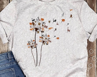 Cats Flower Fly Dandelion Shirt Cute Cat Lover T-Shirt - Cat Lover Gift, Funny Cat Shirt, Summer Shirt, Cool Cat, Cat Shirt